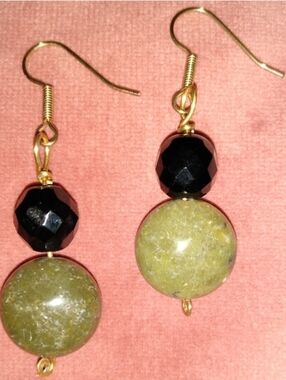 Green Serpentine Jade Handmade Dangle Earrings Bohemian Gemstone Chunky Stone